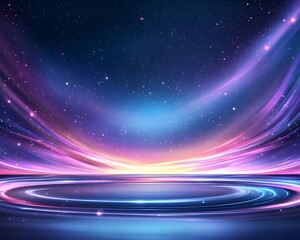 Obraz premium Abstract neon light background with glowing circle and starry night sky