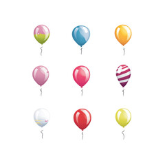 Obraz premium Nine Colorful Balloons Isolated on Transparent Background - Celebration, Party, Festive Decoration