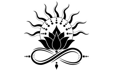 Mystical Lotus flower with infinity symbol logo design. Floral magic celestial clipart of yoga, spa, beauty salon, cosmetics, relax, brand style, tattoo. Vector Isolated on white background