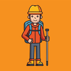 hiker standing with a white stick vector silhouette design 