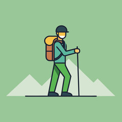 Silhouettes of men including a travel man holding a shovel and bag pack like a hiking vibe, travel man vector illustration