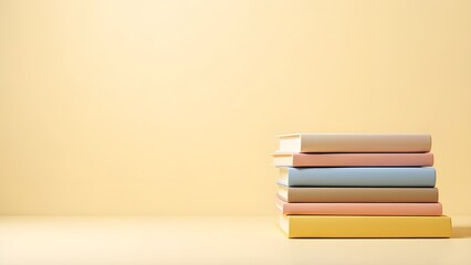 Fototapeta premium Stack of Books on Table Against Pastel Background