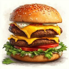 Juicy Double Cheeseburger with Melted Cheese and Lettuce