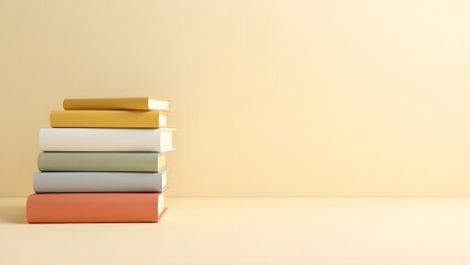 Fototapeta premium Stack of Books on Neutral Background Simple Reading Concept