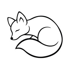 fox curled sleeping elegant strokes line art vector 