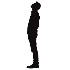 Silhouette icon of man looking up &ndash; side view of thoughtful standing male figure