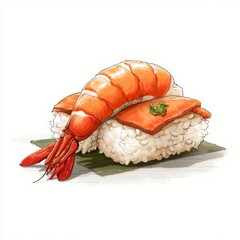 Shrimp and Salmon Sushi on Rice with Leaf