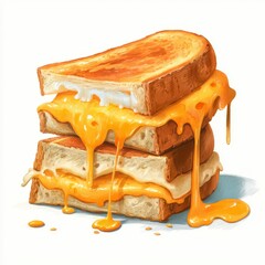 Triple Decker Grilled Cheese Sandwich with Melted Cheese