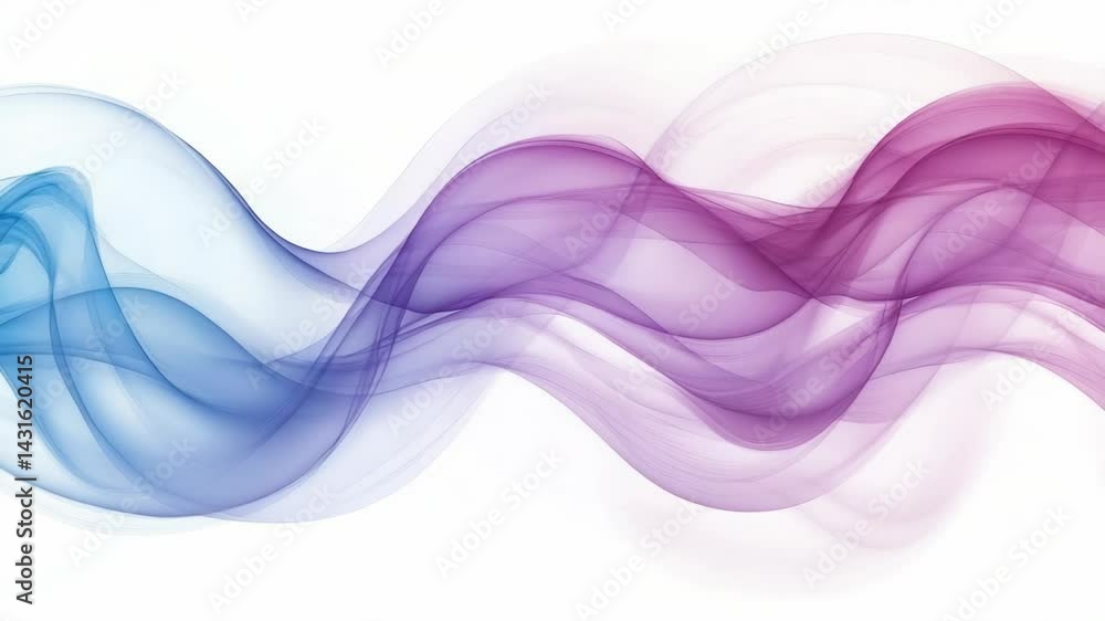 Poster fluid and dynamic abstract background with wavy flowing translucent shapes merging from blue into pu