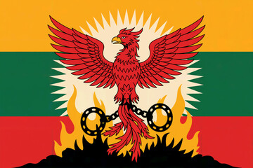 Fototapeta premium Flag of Karenni State Myanmar Phoenix Chain Fire Symbol
