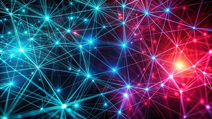 Fototapeta premium Futuristic Red Neon Network: Intertwined Magenta & Cyan Light Patterns - Technology Background