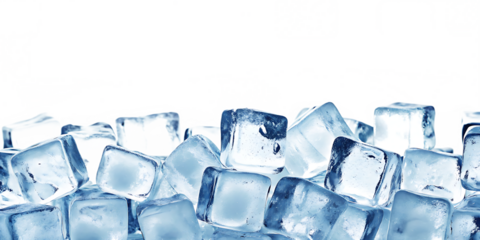 ice cubes forming a layer of frosty chunks isolated on white background PNG. GENERATIVE AI