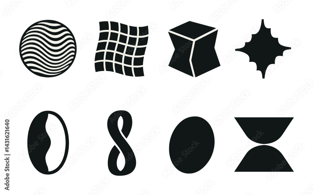 Poster abstract minimalist icon set – solid style modern design elements for creative projects: wave, grid,
