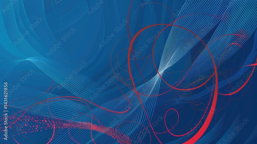 Poster abstract red and blue intersecting lines on a dark background. digital artwork for design and print.