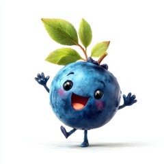 Playful Anthropomorphic Blueberry Dancing on White Background