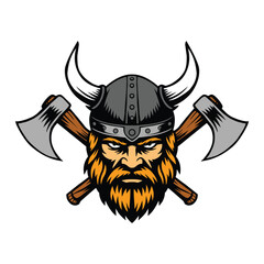 Vector illustration of a viking head with axes