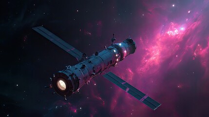 Obraz premium Space observatory in deep space: galaxy exploration and scientific research.