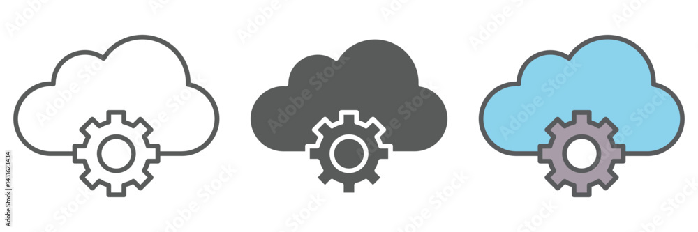 Poster cloud computing icons set – vector illustrations in multiple styles