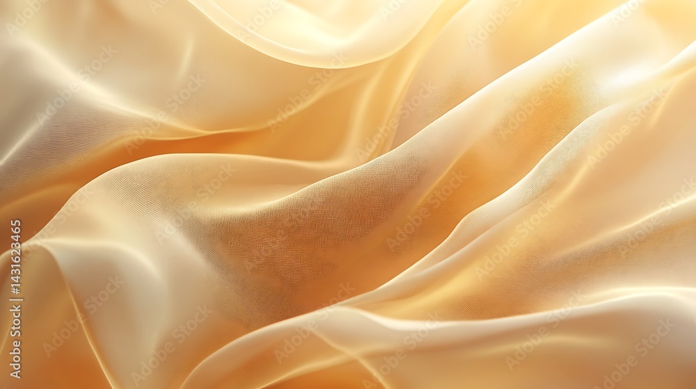 Poster flowing fabric waves in beige and white, abstract image of flowing, soft, beige and white fabric-lik