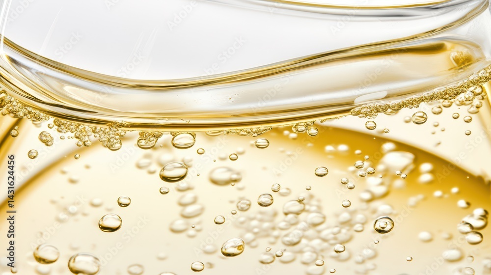 Wall mural golden bubbles: close-up of sparkling liquid with golden hue and tiny bubbles, creating a luxurious 