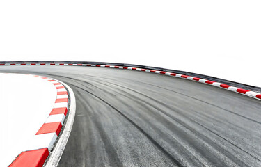 race track with sharp curve and skid marks isolated on white background PNG. GENERATIVE AI