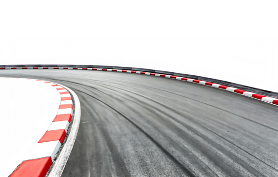 race track with sharp curve and skid marks isolated on white background PNG. GENERATIVE AI