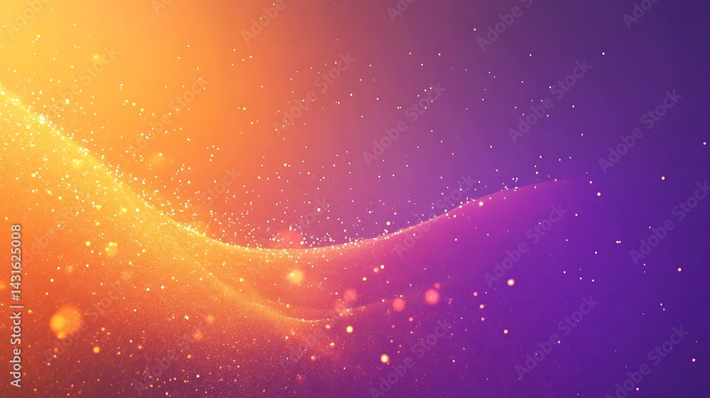 Poster abstract orange and purple gradient with glowing particles and space for text