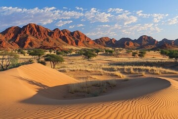 Fototapeta premium Red Rock Mountains and Desert Sand Dunes Landscape