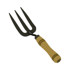 Gardening fork with wooden handle isolated on white background