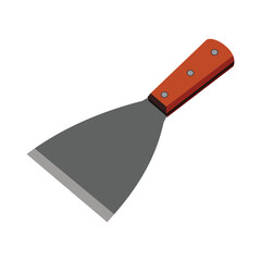 Metal putty knife with wooden handle isolated on white background