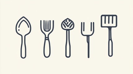 Kitchen Utensil Icons Spatula, Forks, and Spoon