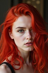 A woman with red hair and green eyes