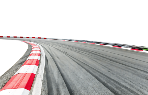 race track with sharp curve and skid marks isolated on white background PNG. GENERATIVE AI
