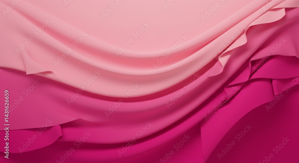 Poster draped pink fabric gradient - abstract of pink fabric draped in soft waves, showcasing a gradient of