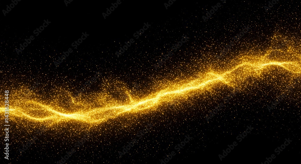 Aufkleber golden glowing particles abstract background - a mesmerizing display of golden particles flowing dyn