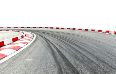 race track with sharp curve and skid marks isolated on white background PNG. GENERATIVE AI