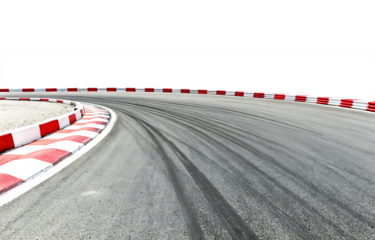 race track with sharp curve and skid marks isolated on white background PNG. GENERATIVE AI