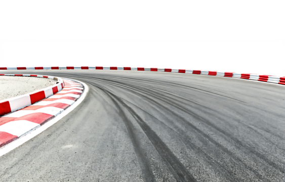 race track with sharp curve and skid marks isolated on white background PNG. GENERATIVE AI