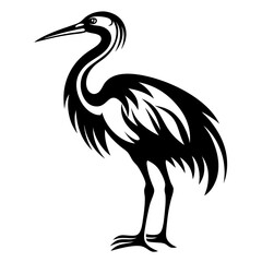 Elegant Black Silhouette of a Standing Heron Bird with Graceful Lines