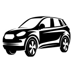 Stylized black and white illustration of a compact crossover SUV design