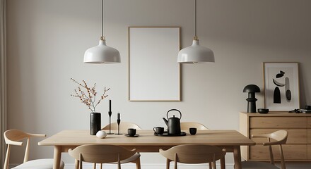 Dining Room with Wooden Table and Art Print