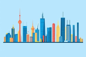 Fototapeta premium Colorful City Skyline Featuring Numerous Tall Buildings