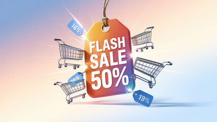 Flash Sale Extravaganza: Experience the thrill of a shopping spree with dynamic display, highlighting the joy of discounts, sales, and unbeatable bargains.