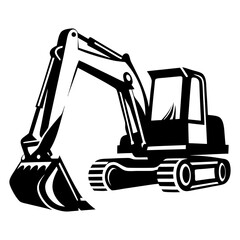 Bold excavator vector artwork with strong black and white contrast style
