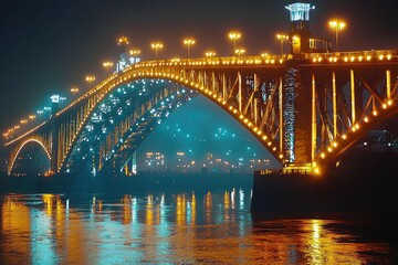 Obraz premium Illuminated Bridge Arching Over Night Water