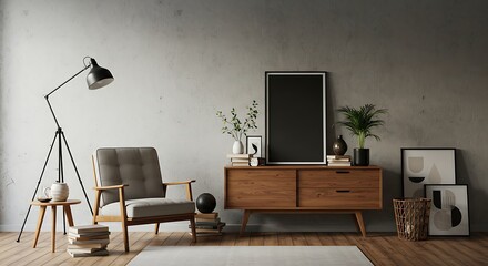 Living Room Interior Decor with Chair and Lamp