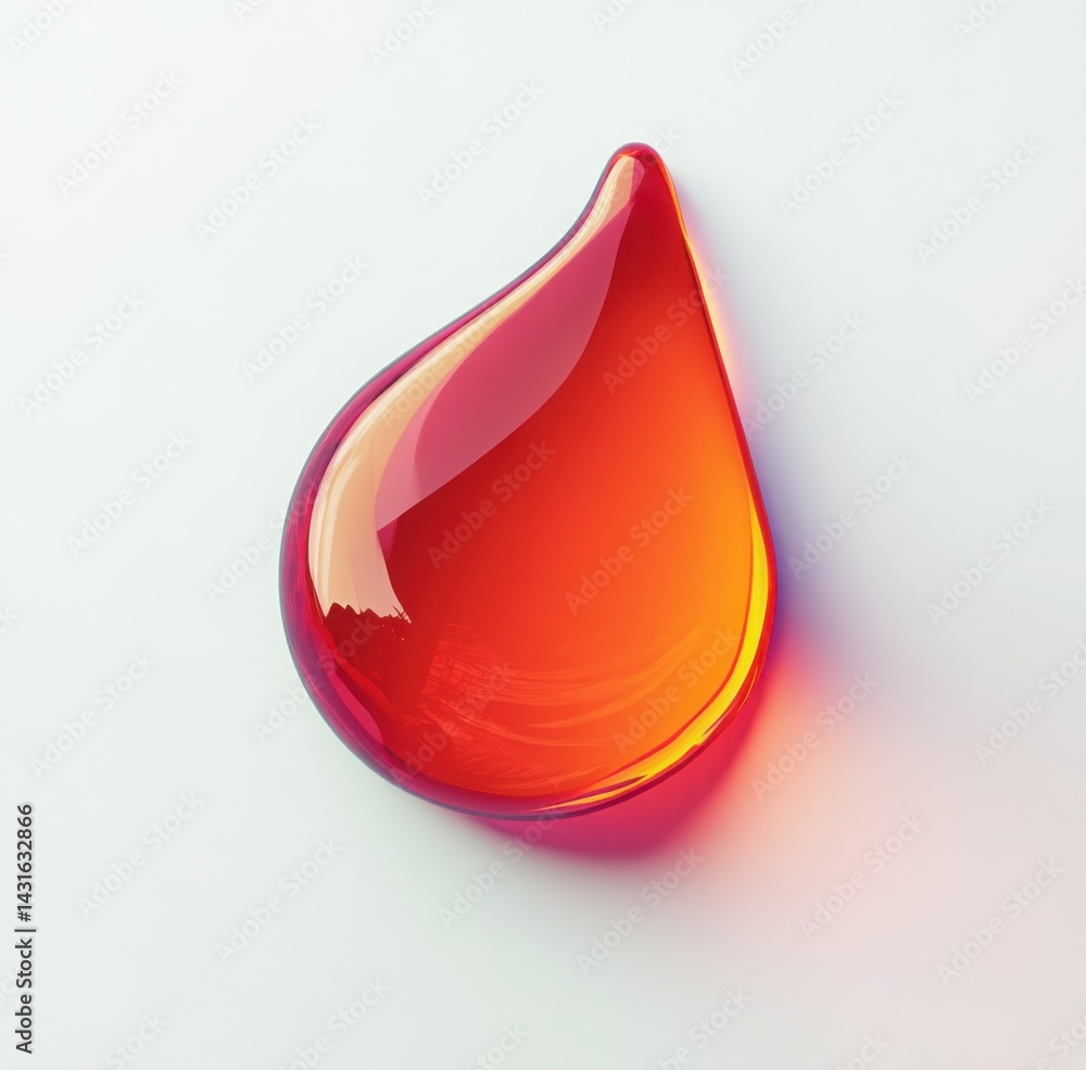 Poster a vibrant translucent teardrop glows on a stark white surface casting a soft shadow