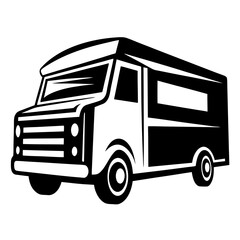Monochrome Illustration of Food Truck with a Classic, Bold Silhouette Design