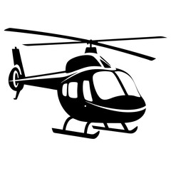 Stylized black and white vector illustration of a helicopter in flight