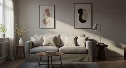 Sofa with Art Pieces in Living Room